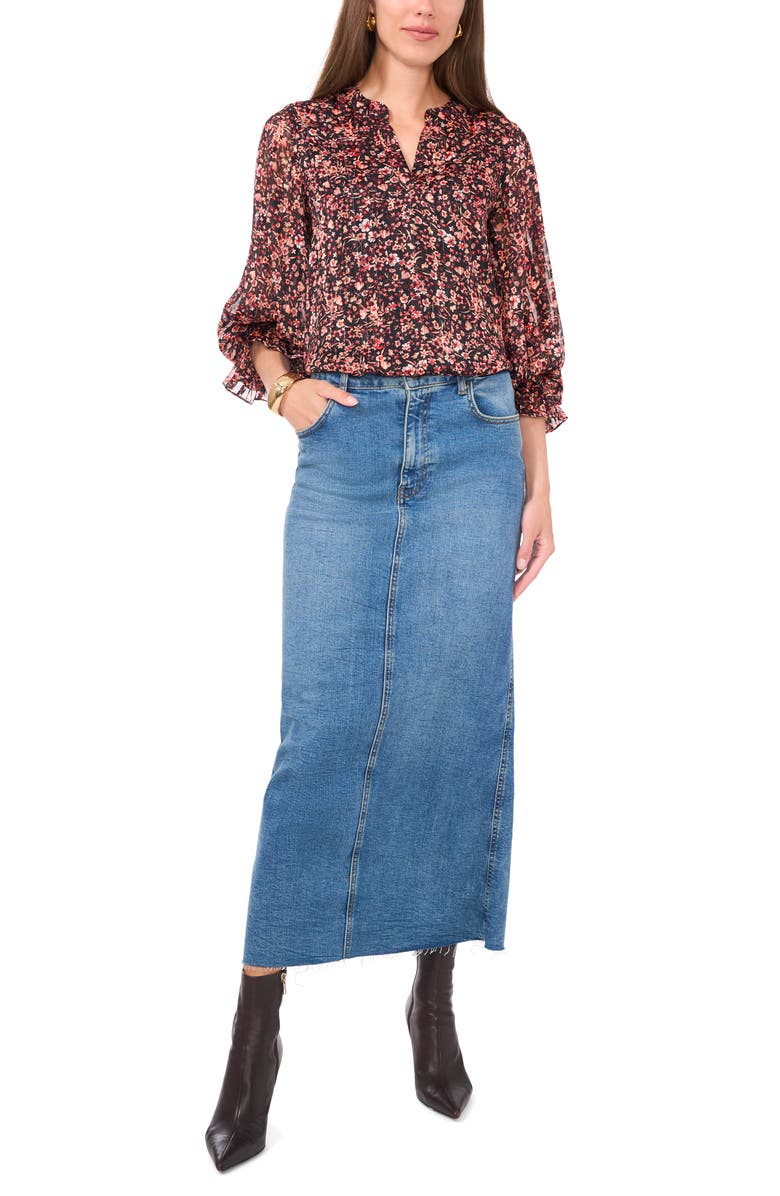 Vince Camuto Floral Metallic Split Neck Top, Alternate, color,