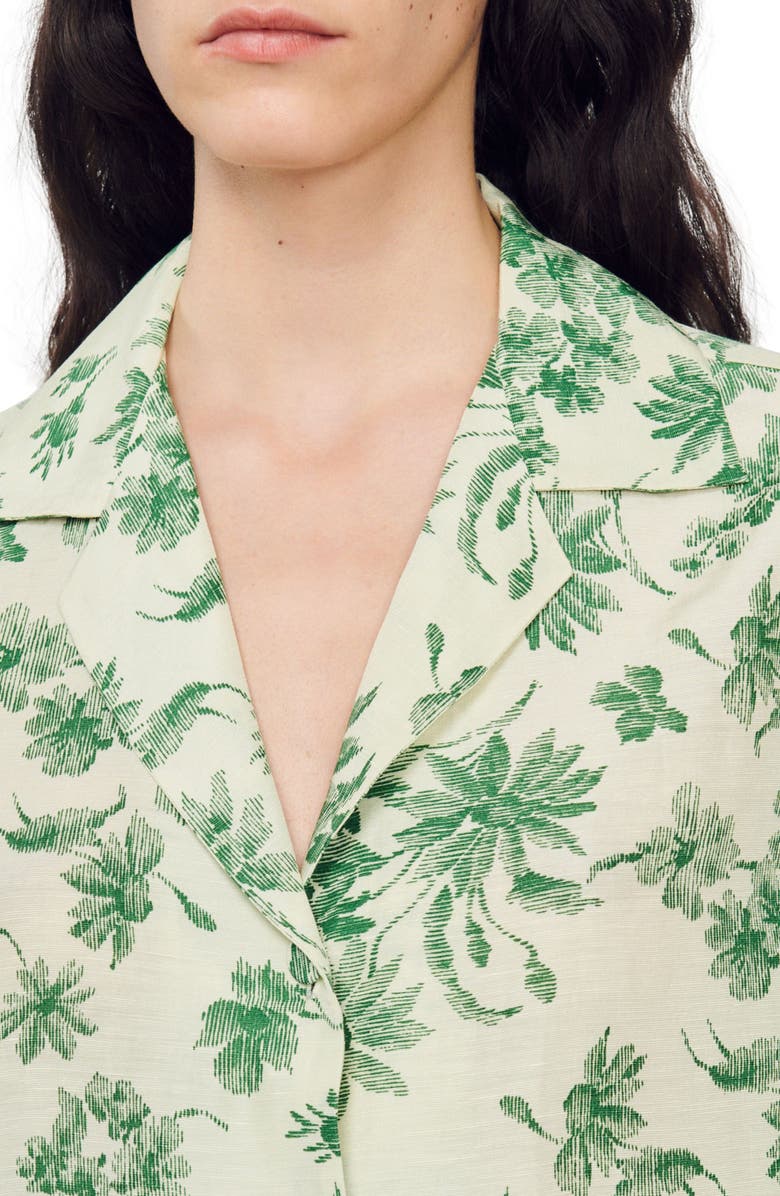 SANDRO Bourget Short Sleeve Linen Blend Camp Shirt, Alternate, color, Ecru - Vert