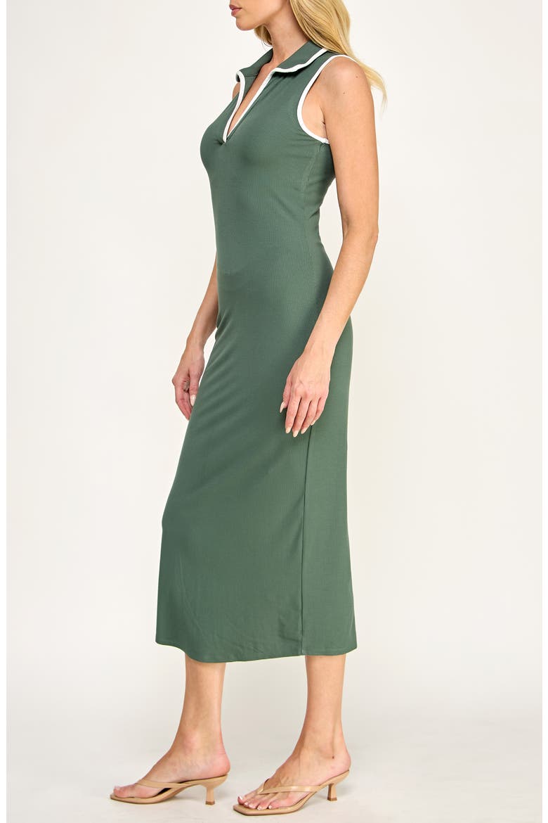 Collared Midi Dress, Alternate, color, DARK GREEN/ WHIT