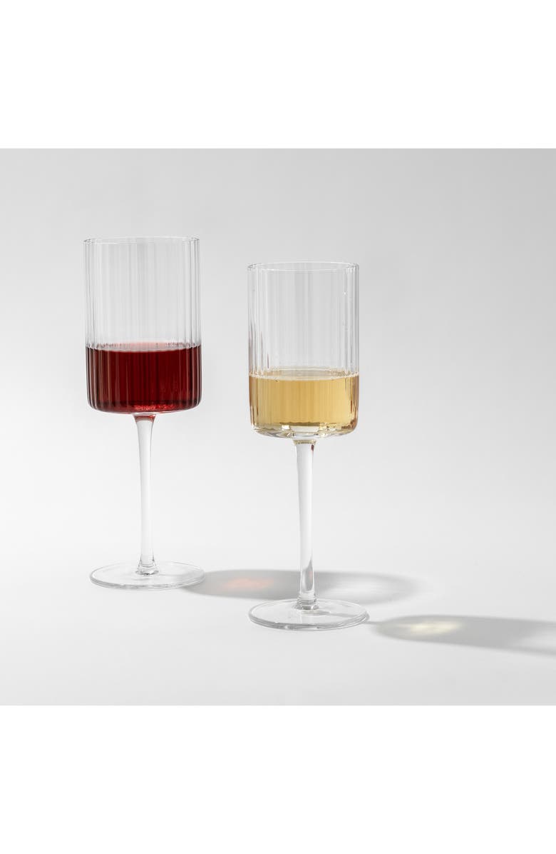 JoyJolt Elle Fluted Cylinder White Wine Glasses - Set of 2, Alternate, color, Clear