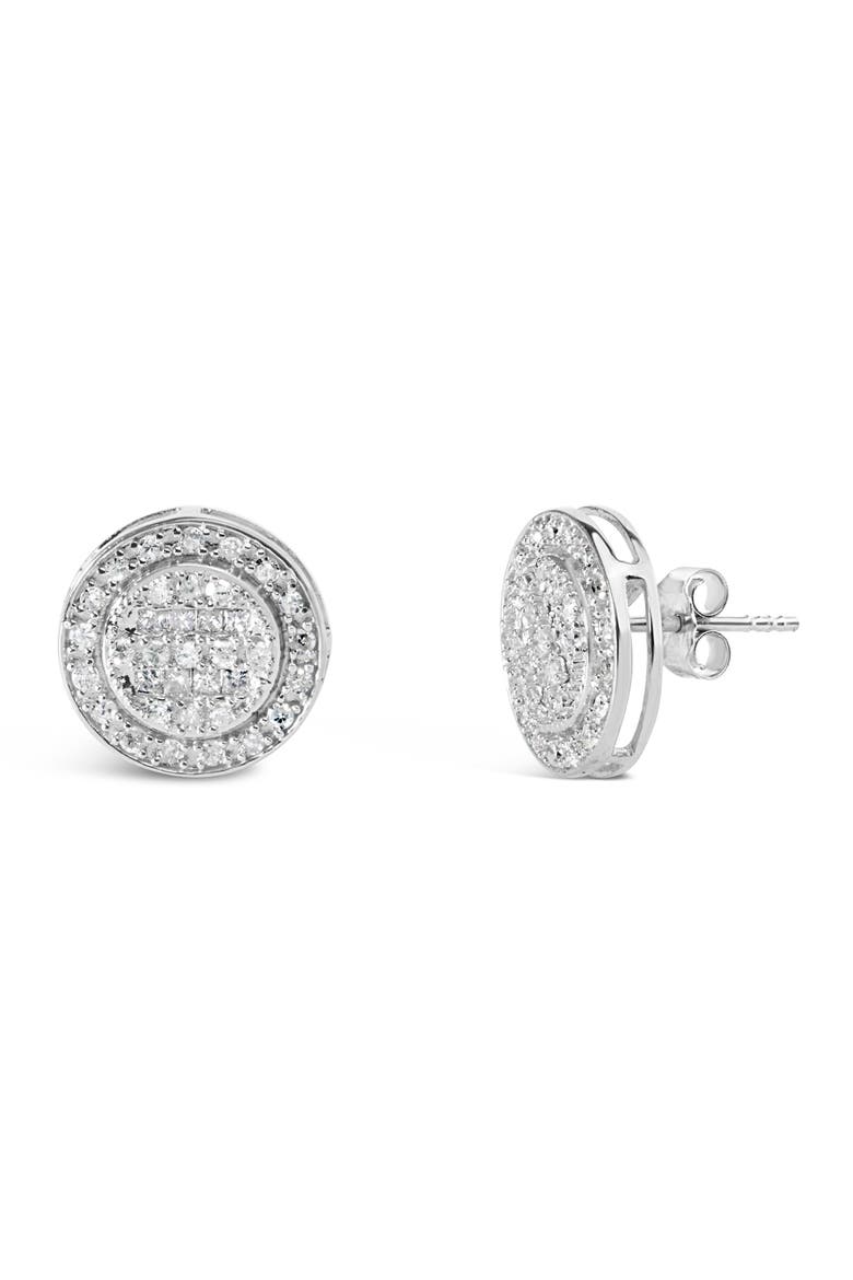 .925 Sterling Silver 3/4 Cttw Diamond Composite and Halo Stud Earrings, Alternate, color, Silver