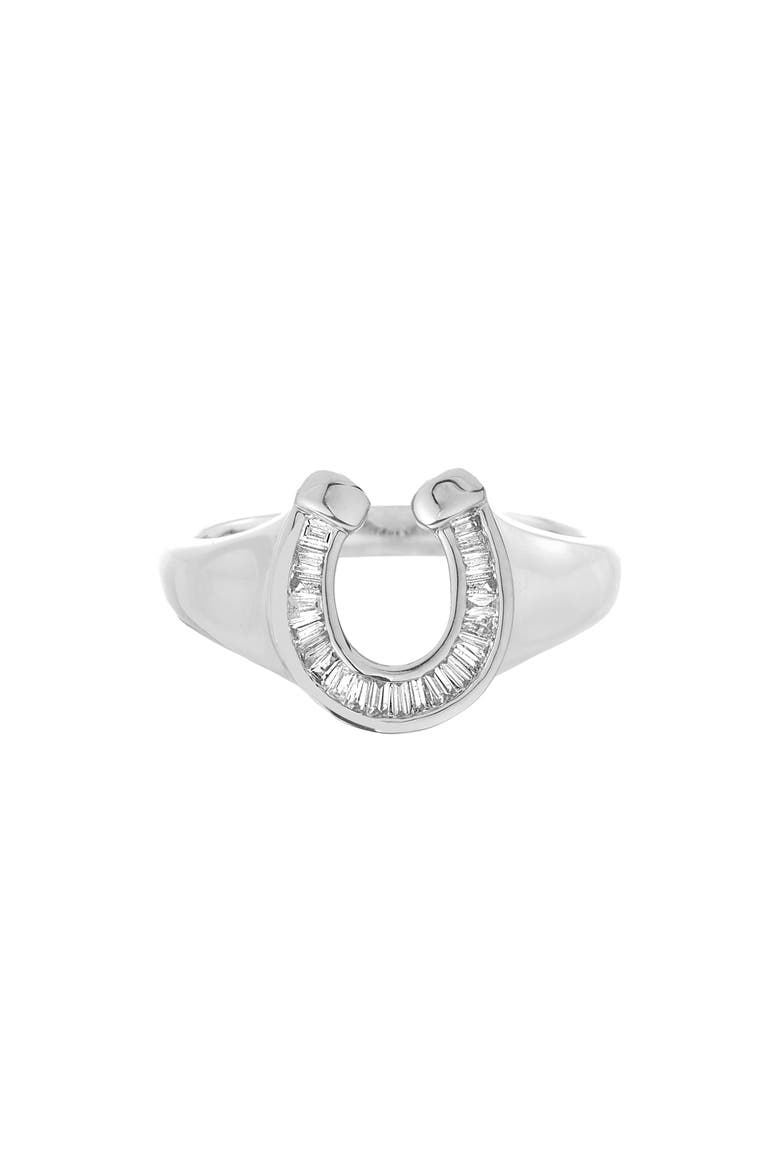 Baguette Diamond Horseshoe Signet Ring, Main, color, STERLING SILVER