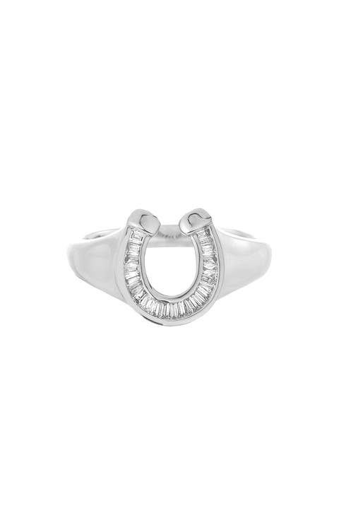 Baguette Diamond Horseshoe Signet Ring