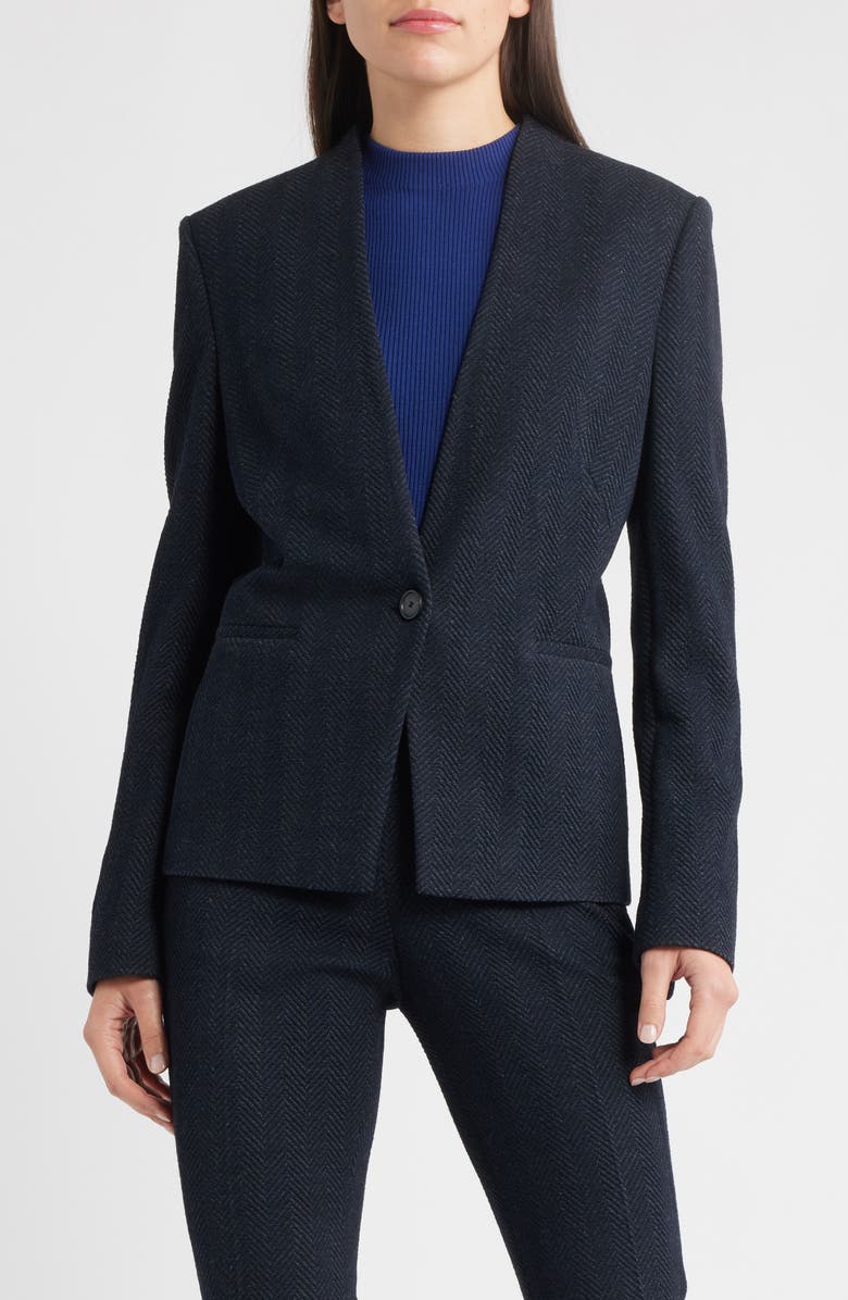 BOSS Jemma2 One-Button Blazer, Alternate, color, Sky Captain Herringbone