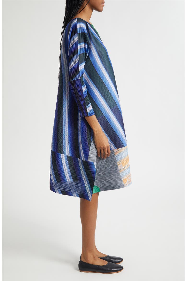 City Collage Pleated Dress, Alternate, color, GRAY X NAVY