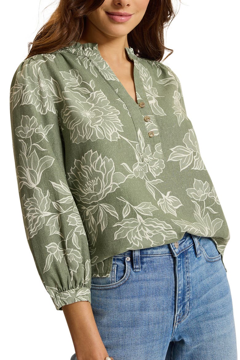 Breezy Blooms Three-Quarter Sleeve Top, Main, color, DUSTY SAGE