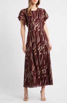 Parker The Rose Metallic Flutter Sleeve Maxi Dress