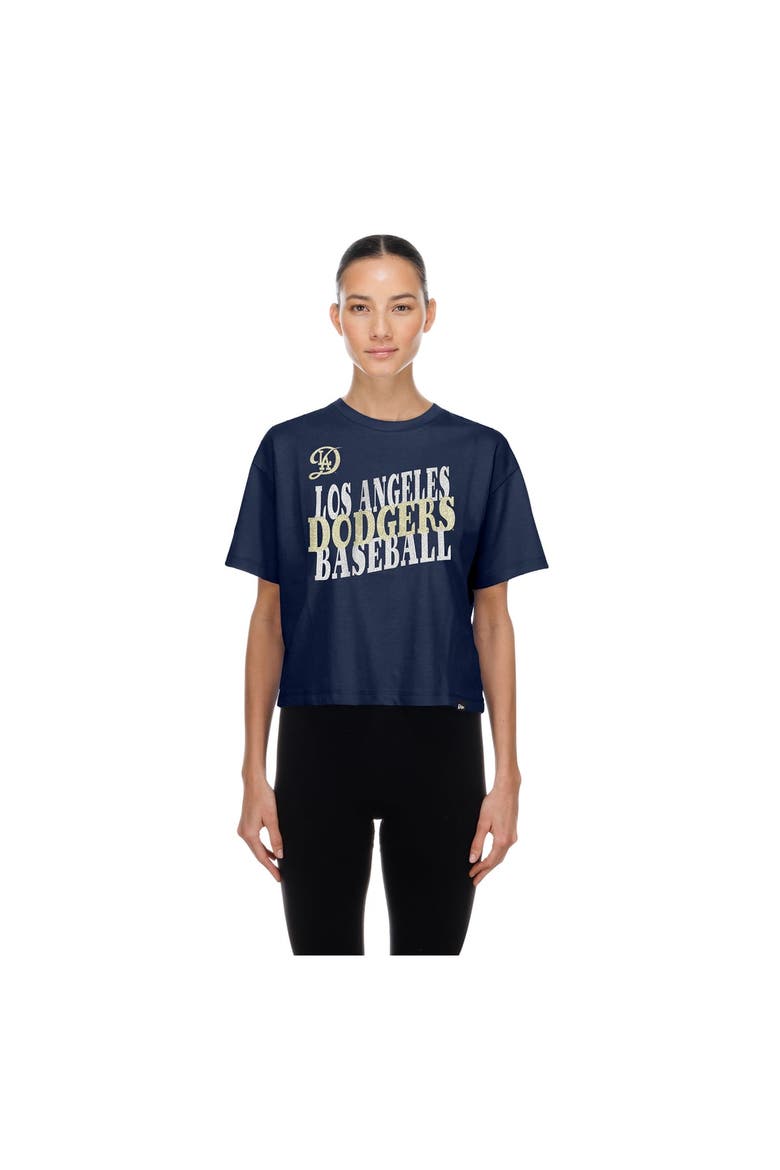 Women's New Era  Navy Los Angeles Dodgers City Connect Glitter Gel Cropped T-Shirt, Main, color, Navy