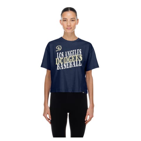 Women's New Era Navy Los Angeles Dodgers City Connect Glitter Gel Cropped T-Shirt