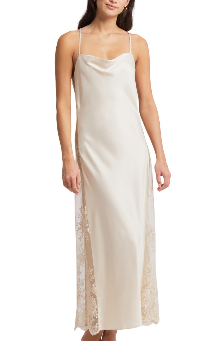 Rya Collection Darling Satin & Lace Nightgown, Main, color, Champagne