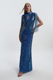 Karen Millen Embellished Tassel Sleeve Maxi Dress