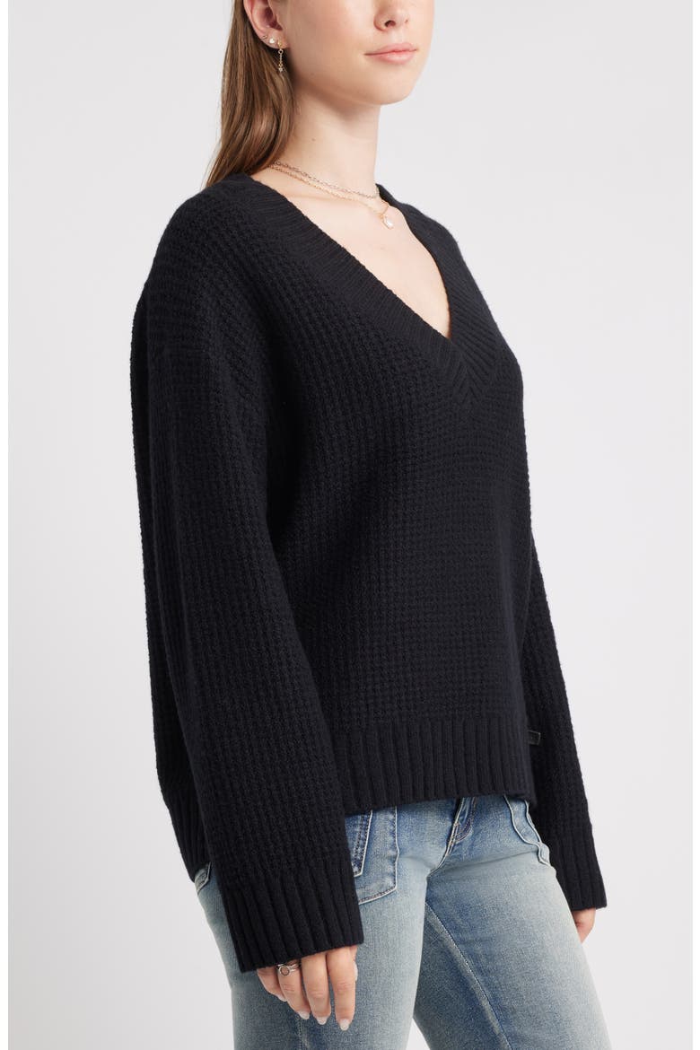 V-Neck Thermal Sweater, Alternate, color, BLACK