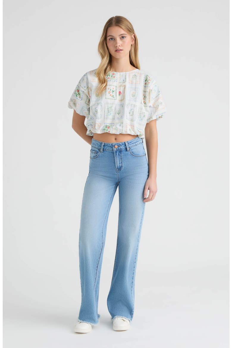 Print Crop Bubble Top, Alternate, color, FLOWER STAMP PRINT