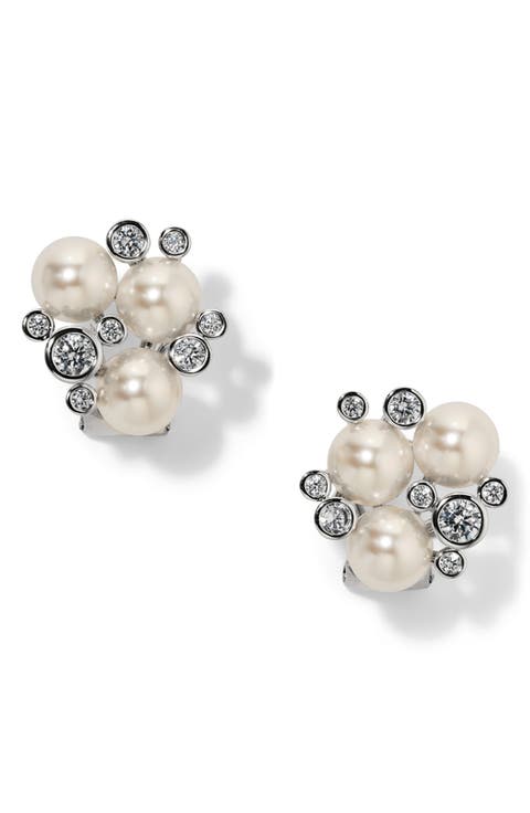 Imitation Pearl and Cubic Zirconia Cluster Stud Earrings