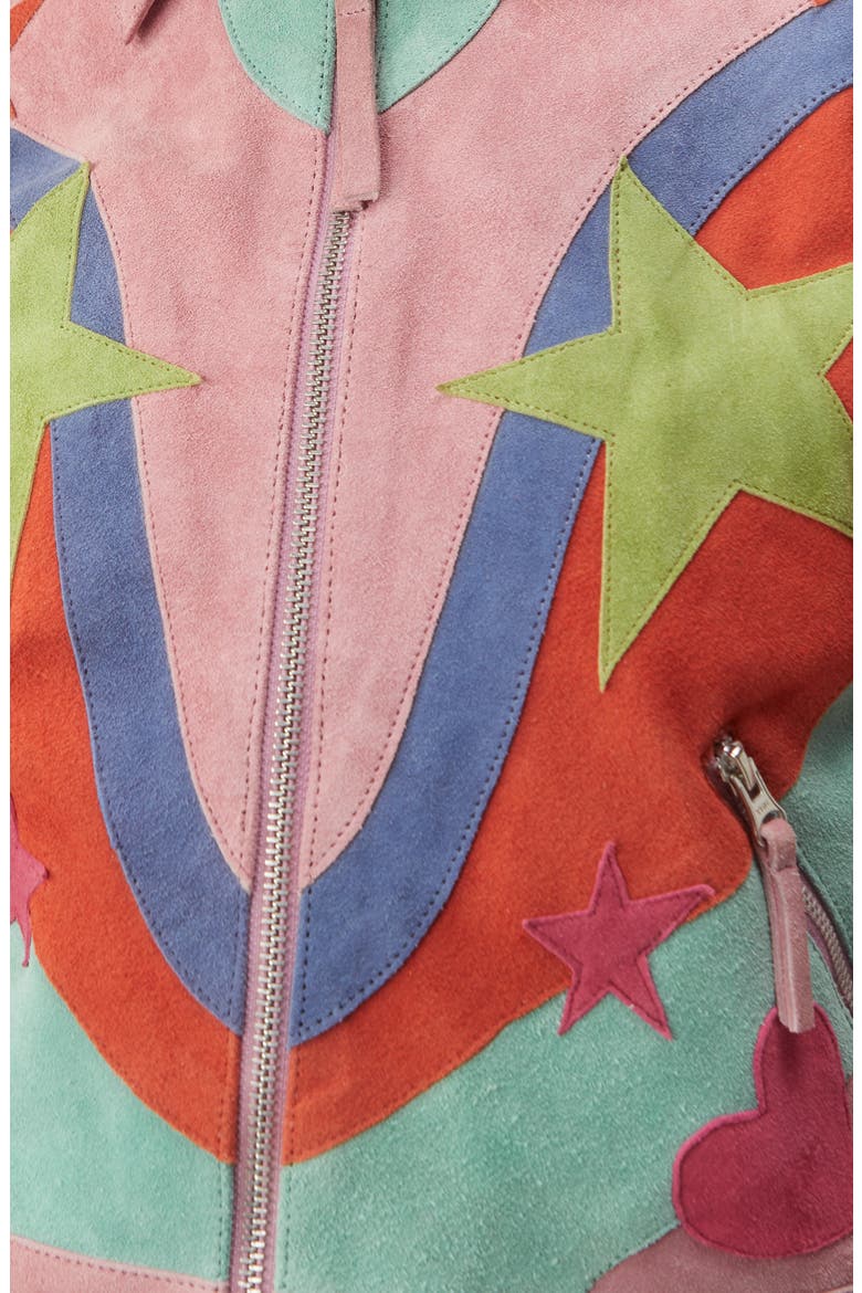 Premium Star Appliqué Suede Jacket, Alternate, color, PINK
