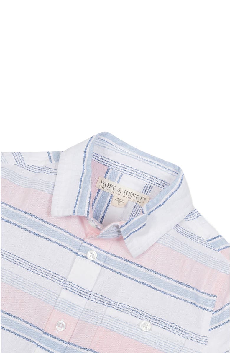 Hope & Henry Baby Boys' Linen Short Sleeve Button Down Shirt, Infant, Alternate, color, English Variegated Stripe