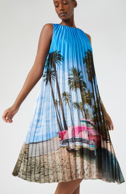 Marina Rinaldi 2a Uscita Madera Printed Sunray Satin Dress In Sky Blue