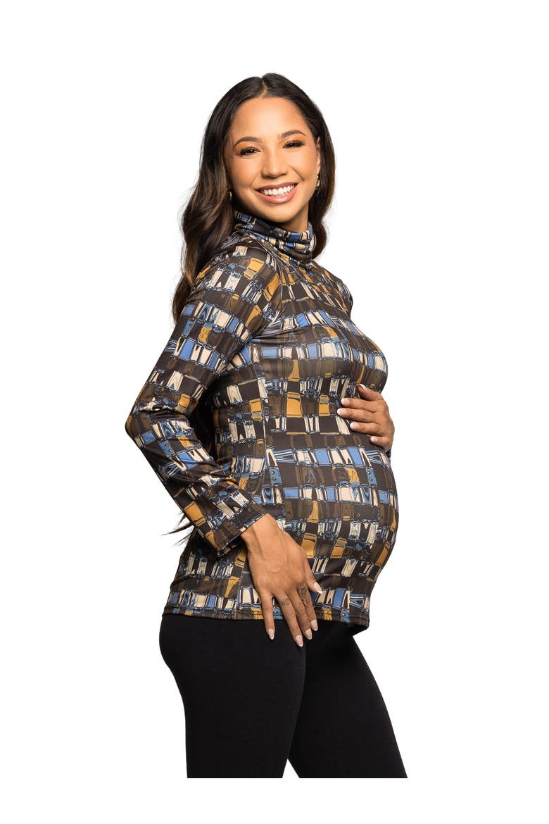 Mock Neck Long Sleeve Printed Top, Alternate, color, Green Multi