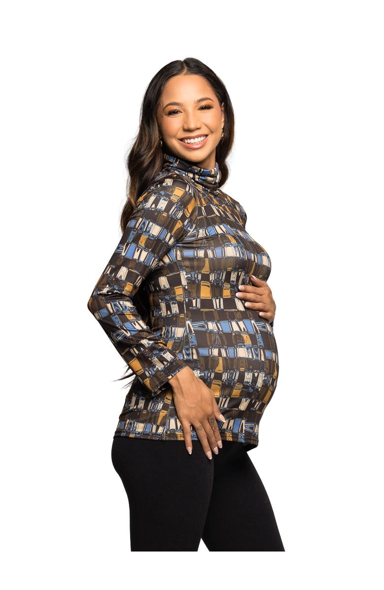 24seven Comfort Apparel Mock Neck Long Sleeve Printed Top, Alternate, color, Green Multi