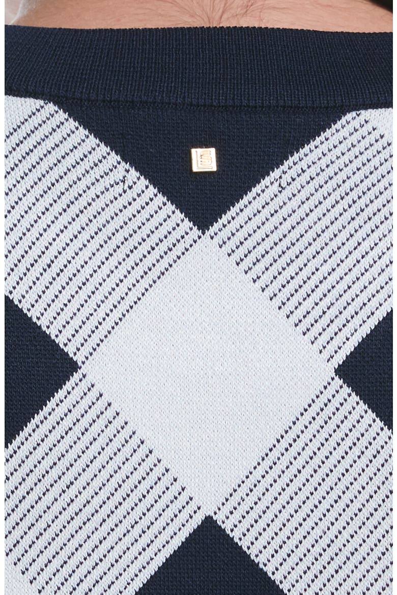 Short Sleeve Check Knit Top, Alternate, color, PEACOAT
