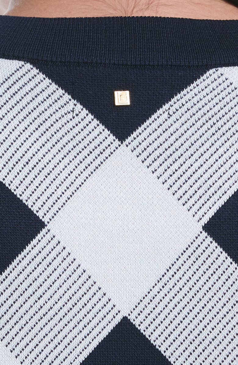 Laundry by Shelli Segal Short Sleeve Check Knit Top, Alternate, color, Peacoat