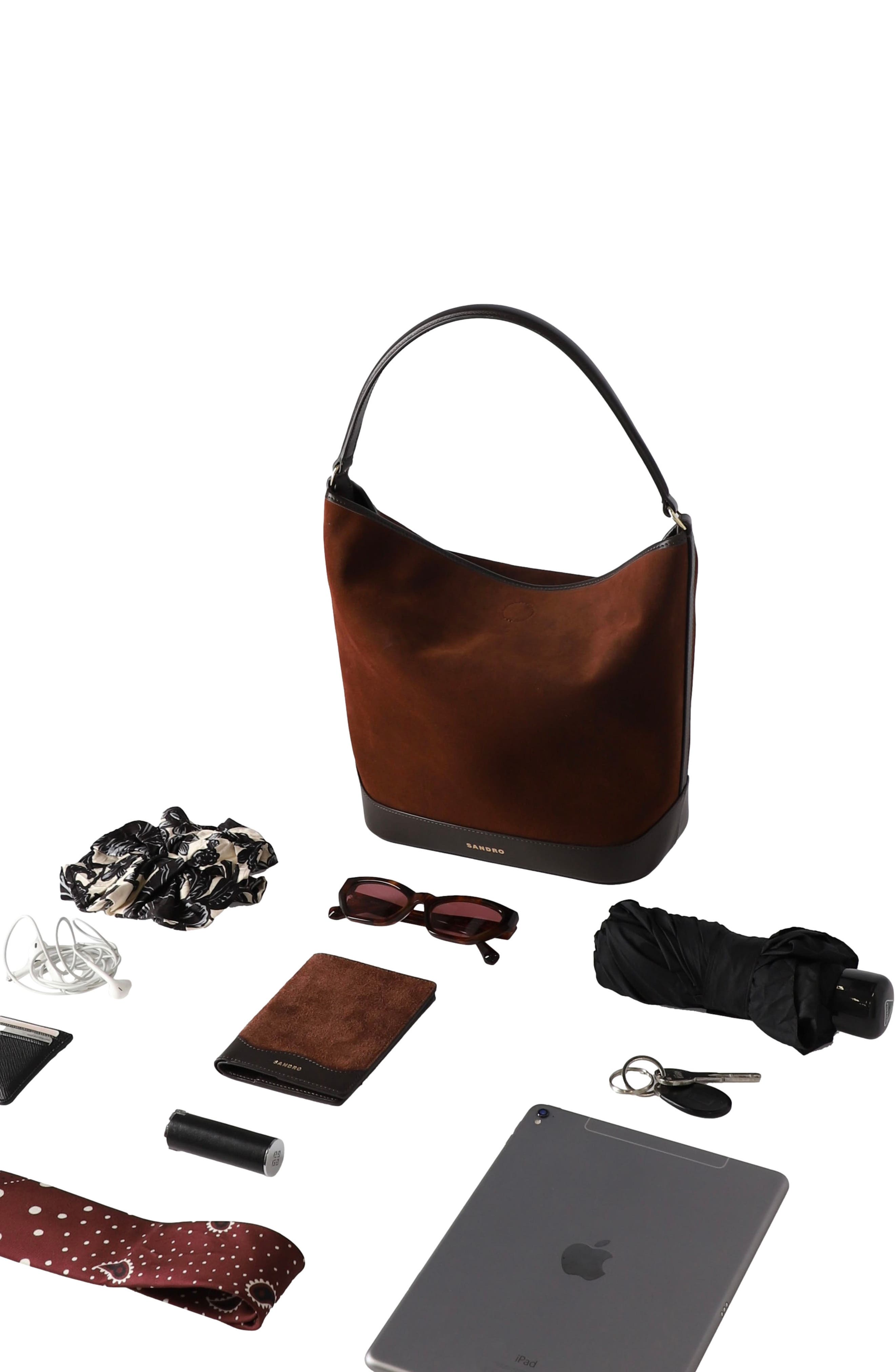 SANDRO Suede and leather bag TANGOSO, Alternate, color, 