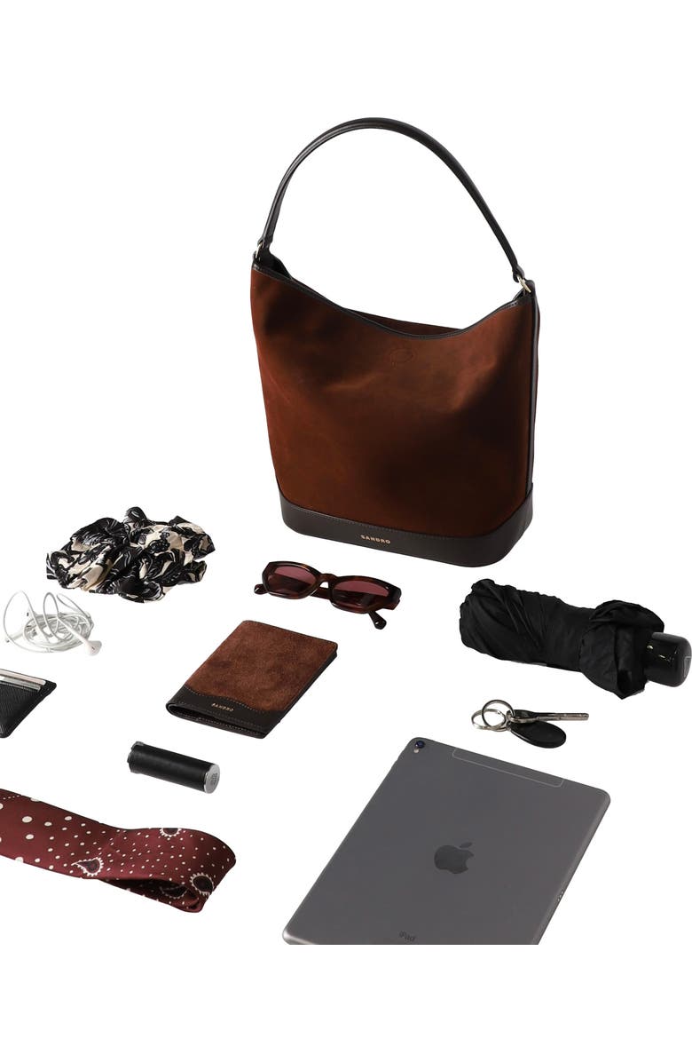 SANDRO Suede and leather bag TANGOSO, Alternate, color, Mahogany