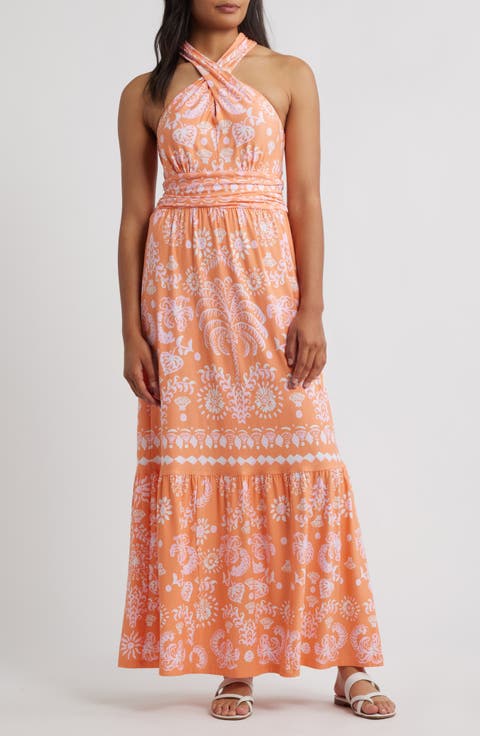 Montecito Mixed Print Cross Neck Maxi Dress