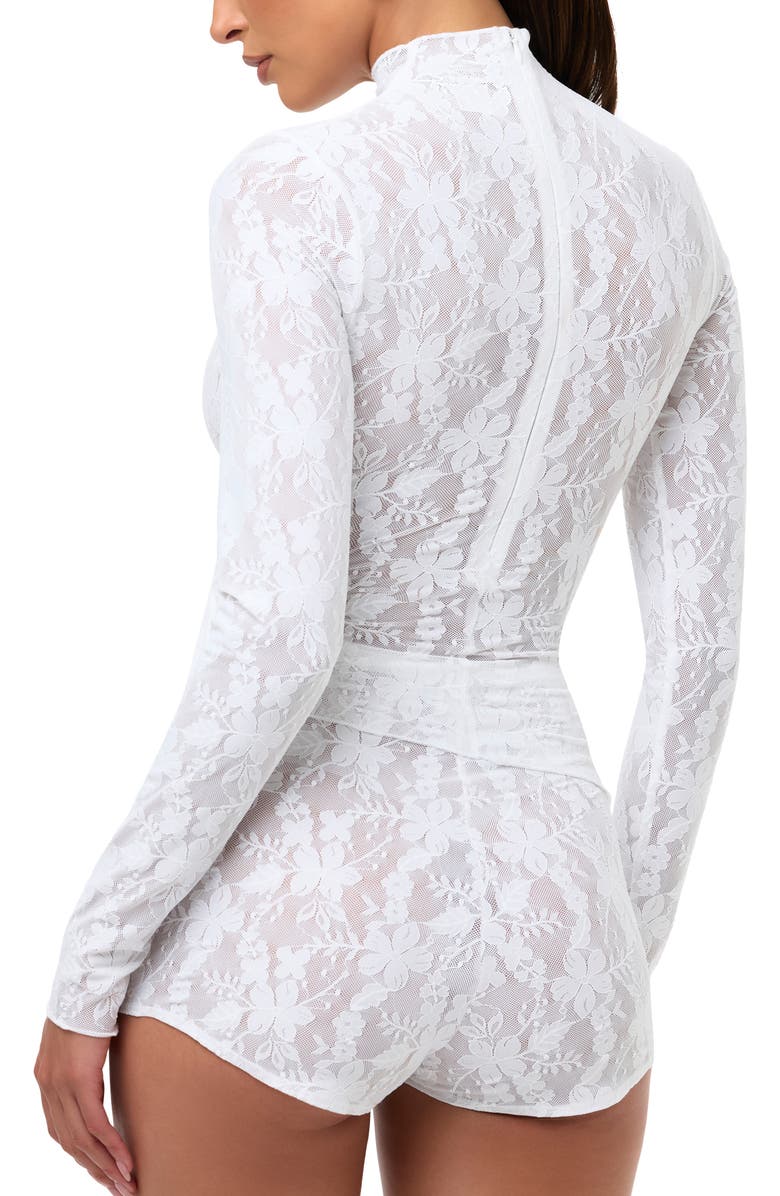 Naked Wardrobe Long Sleeve Lace Drape Top, Alternate, color, White