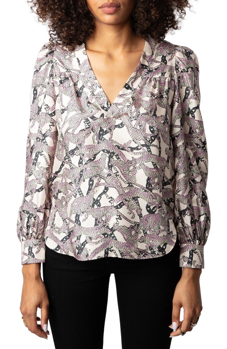 Zadig & Voltaire Telia Wild Chains Print Silk Top, Main, color, 