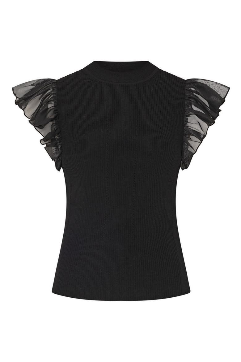 Chiffon Flutter Sleeve Top, Alternate, color, BLACK