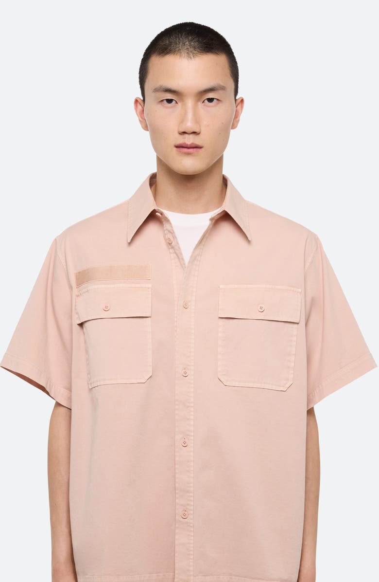 Helmut Lang GD Uniform Short Sleeve Stretch Twill Button Up Shirt, Alternate, color, Salmon