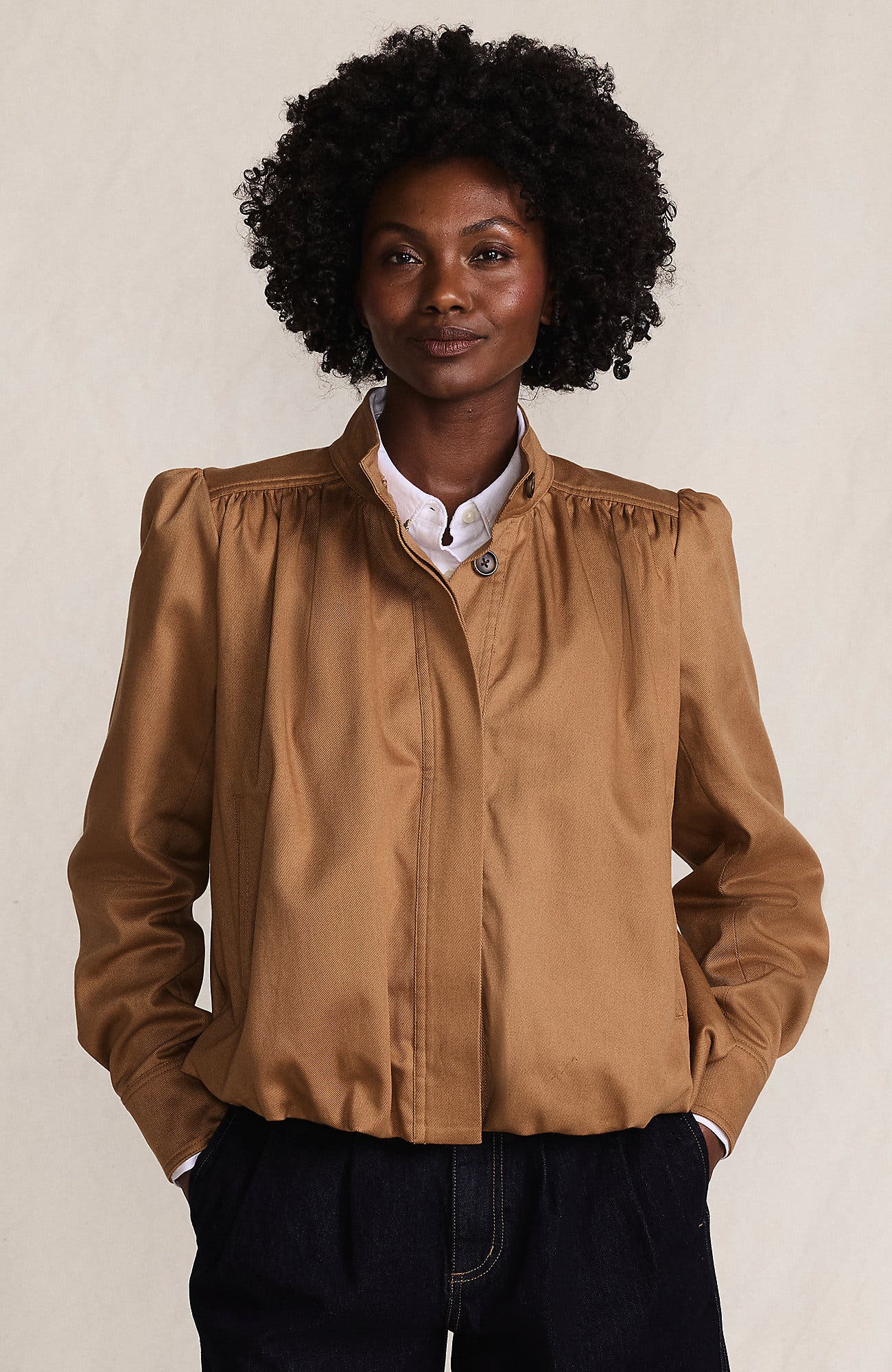 Drapey Twill Bubble Hem Jacket
