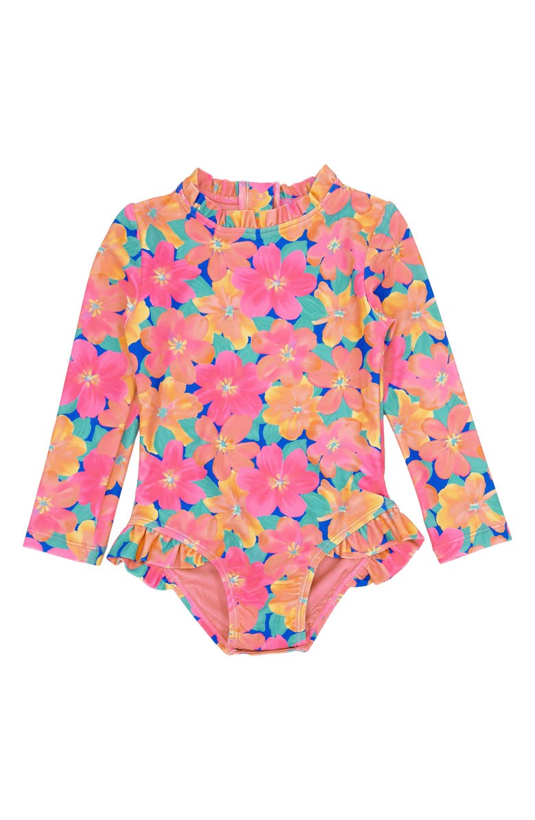 Feather 4 Arrow Frill Chaser One-Piece Rashguard Swimsuit, Main, color, 