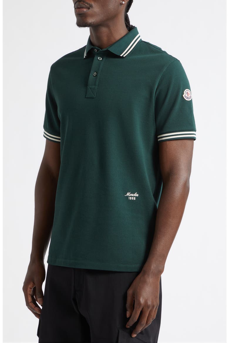Tipped Cotton Piqué Polo, Alternate, color, PINE GROVE