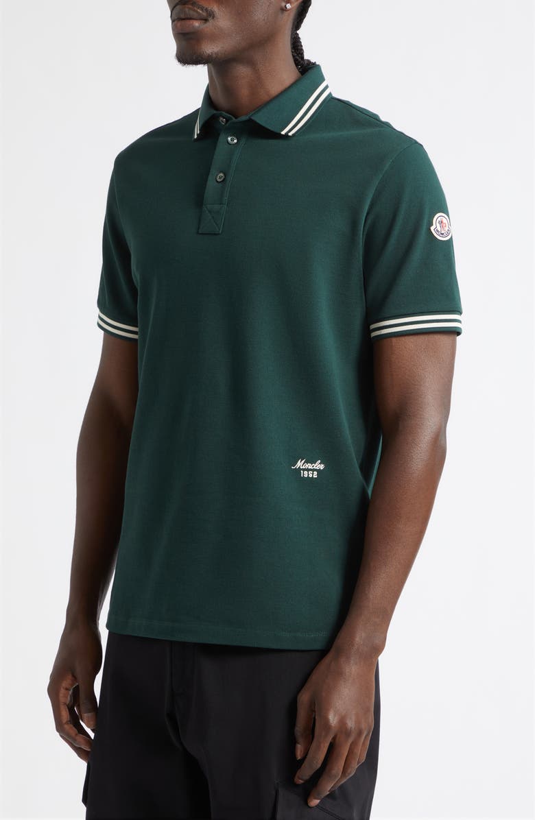 Moncler Tipped Cotton Piqué Polo, Alternate, color, Pine Grove