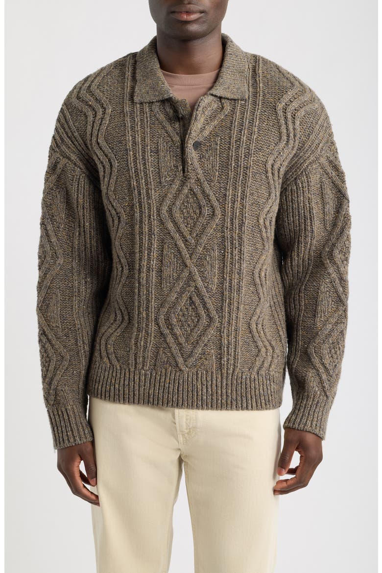 Cable Polo Sweater, Main, color, BROWN OLIVE