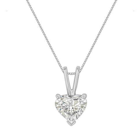 14K White Gold 1/2 Cttw Heart-Shaped Diamond Classic Solitaire Pendant Necklace