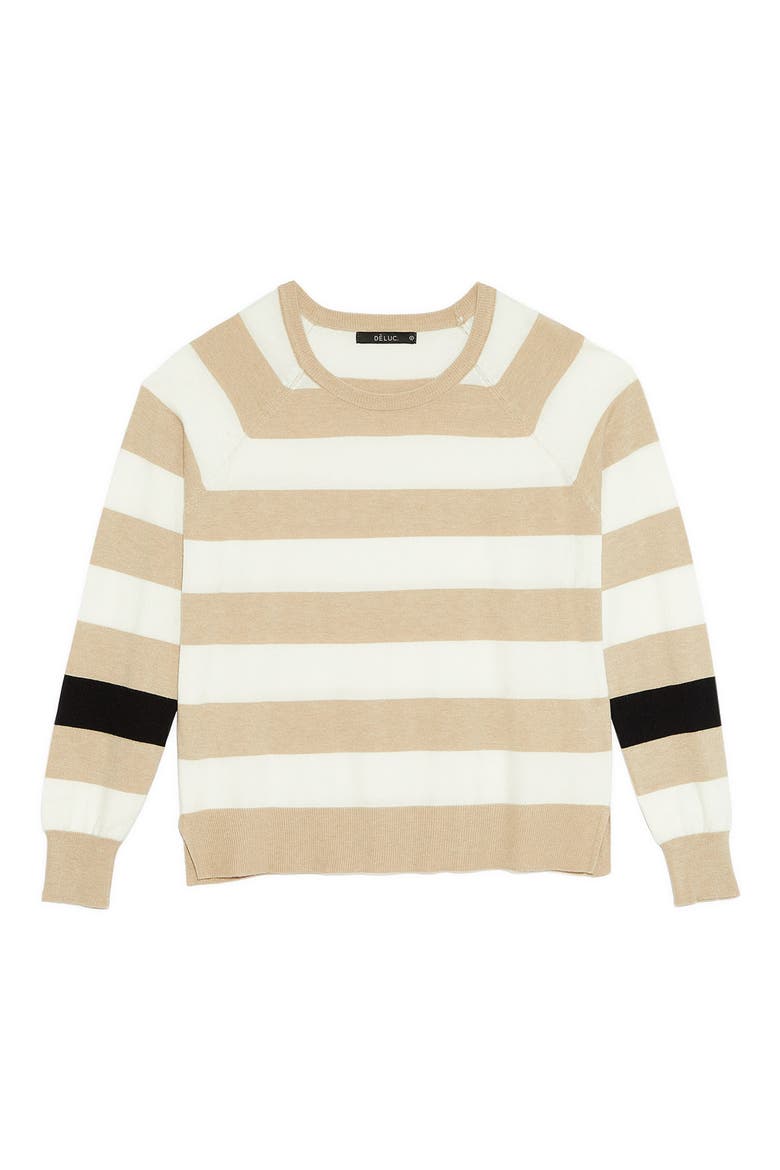 Tavira Stripe Crewneck Sweater, Alternate, color, ECRU MELANGE WITH ECRU STRIPES