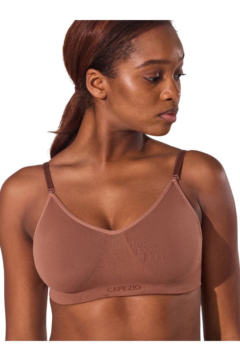 Seamless Clear Back Bra, Main, color, dark brown