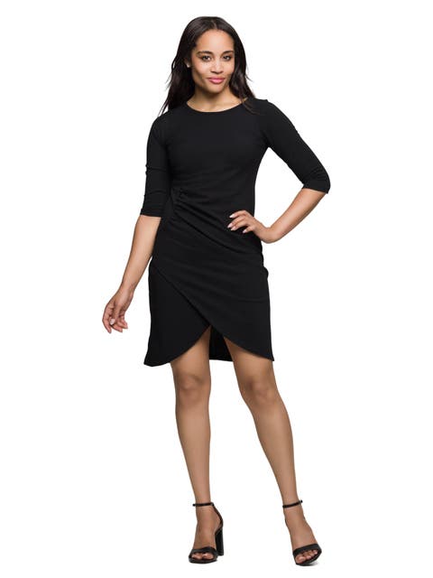 Three Quarter Sleeve Ruched Tulip Hem Mini Dress