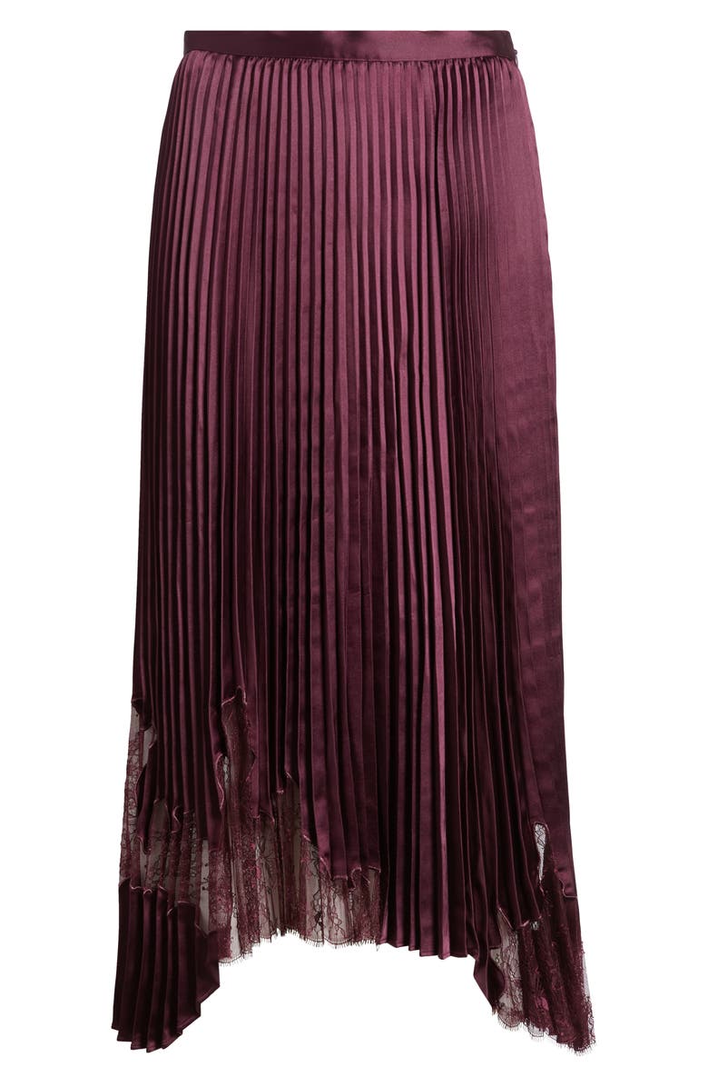 BOSS Velacey Lace Detail Pleated Asymmetric Satin Skirt, Alternate, color, Soft Vermillion