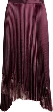 BOSS Velacey Lace Detail Pleated Asymmetric Satin Skirt