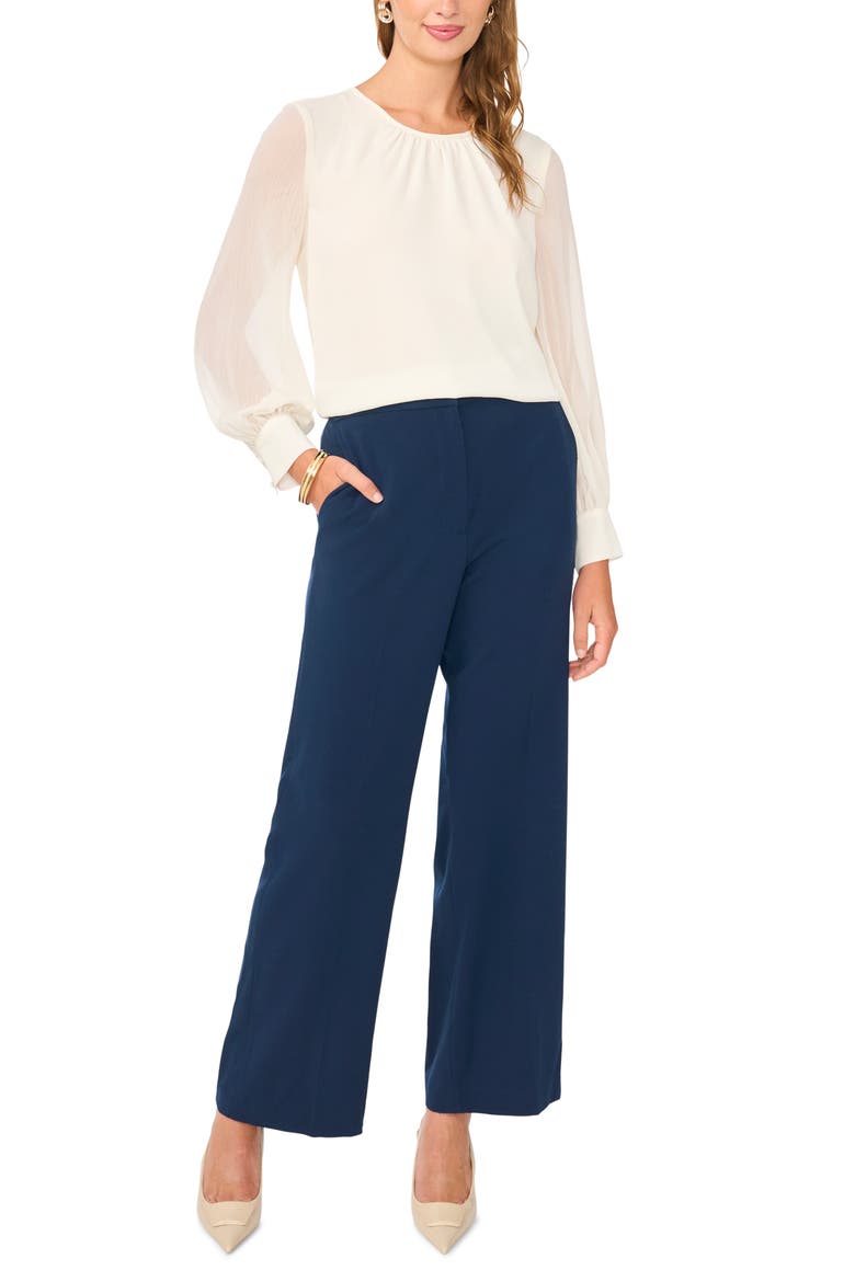 Gathered Crewneck Long Sleeve Top, Alternate, color, TOASTED