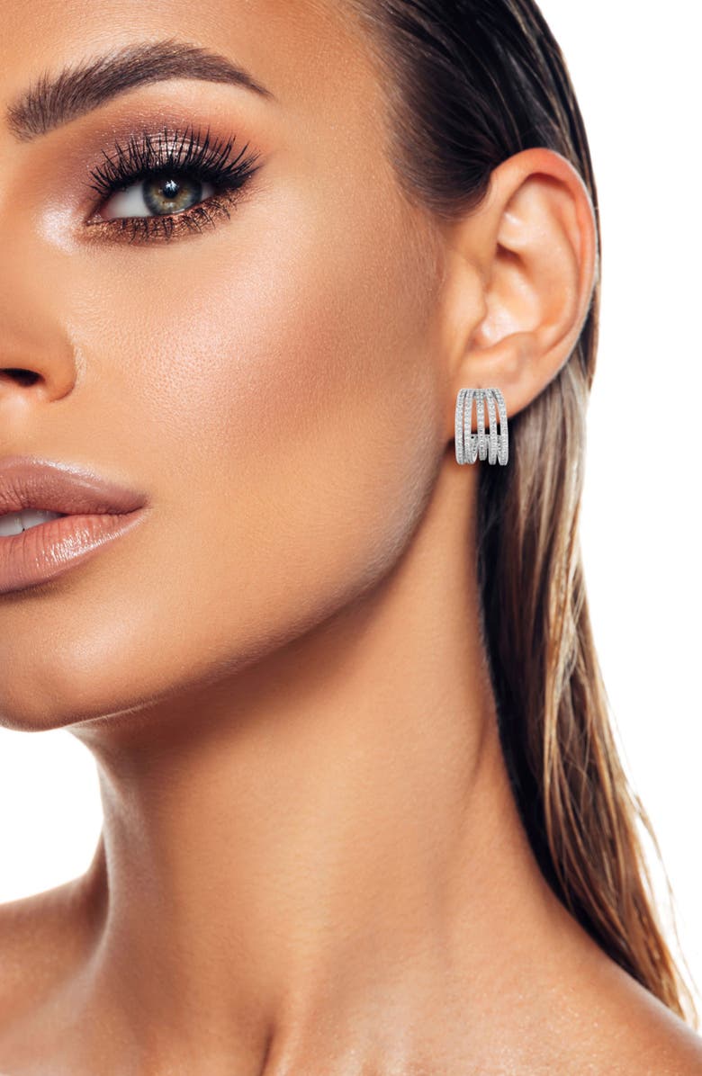 GLAZE JEWELRY Cubic Zirconia Pavé Cage Hoop Earrings, Alternate, color, Silver