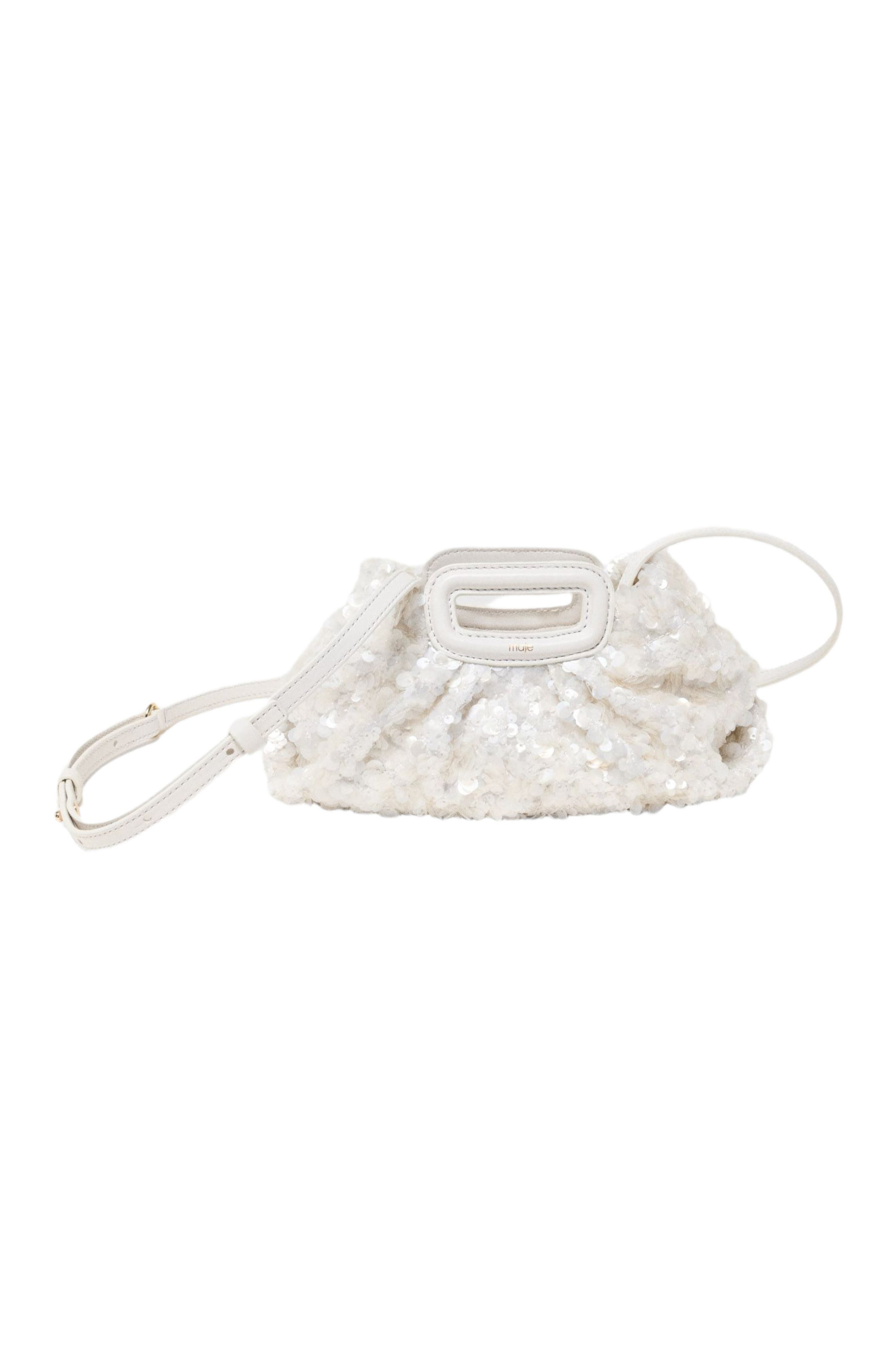 maje Sequins Milpli mini Clutch, Alternate, color, White