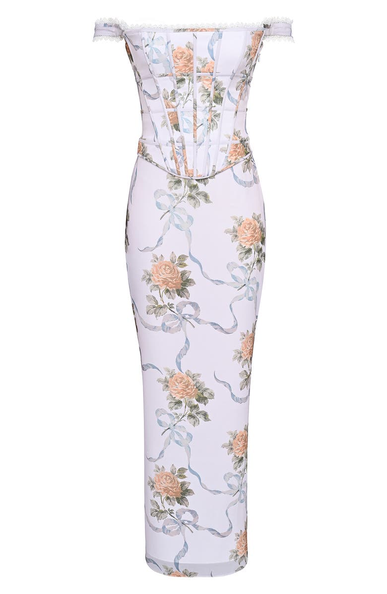 HOUSE OF CB Clemmie Georgette Column Gown, Alternate, color, Yellow Rose Off White