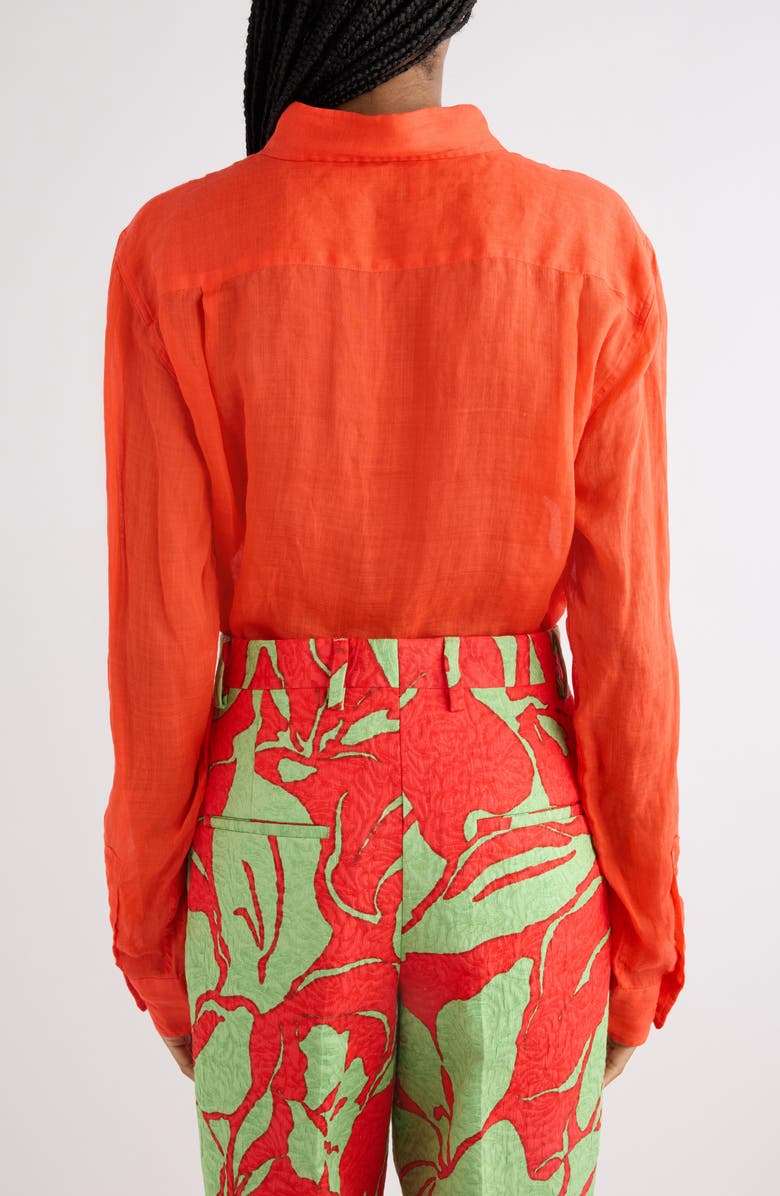 Dries Van Noten Cheers Ramie Mousseline Button-Down Shirt, Alternate, color, Red