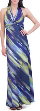 Vince Camuto Abstract Print Knot Front Satin Gown