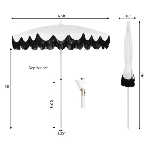Jonathan Y Mariner 6.5 Ft. Classic Cottage Fringe Tassel Market Beach Umbrella With Push Button Tilt In Brown